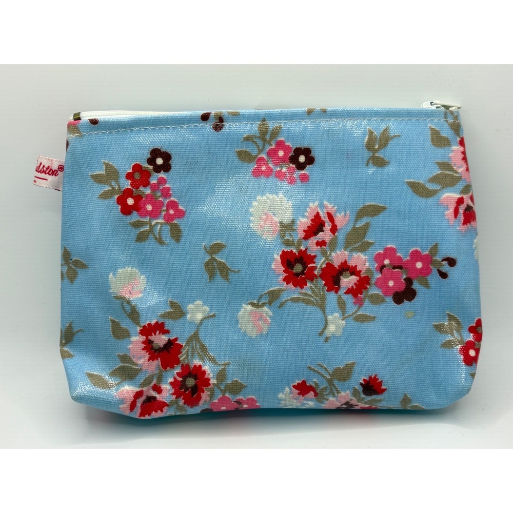Cath Kidston London Blue Floral Coated Canvas Makeup Pouch Zip Organizer Bag